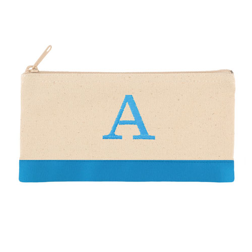 2 Tone Aqua Personalised Embroidered One Initial Small (Single Side) Cosmetic Bag