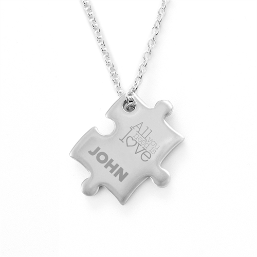 Love Is All You Need Personalised Engraved Puzzle Necklace, Custom Front