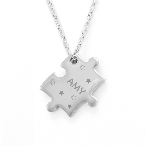 Customised Stars Engraved Puzzle Necklace, Custom Front