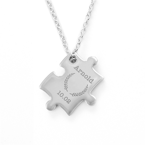 Engraved Message Wreath Personalised Puzzle Necklace, Custom Front