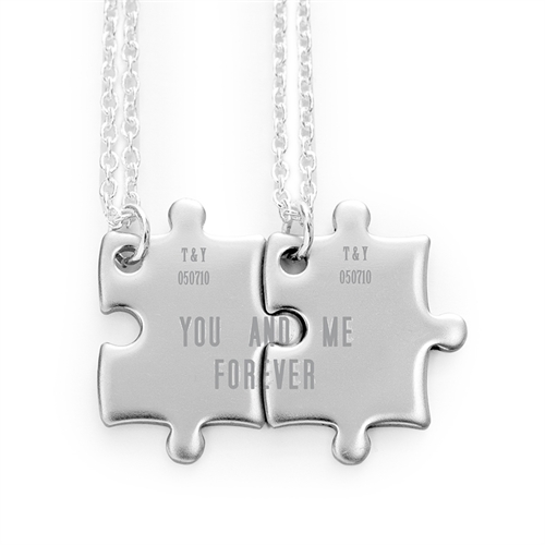 Personalised Engraved Matching Couple Puzzle Necklaces, Custom Front