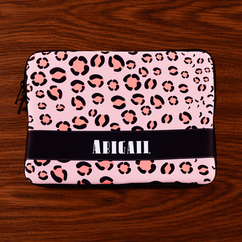 Personalised Initial Pink Leopard Pattern Macbook Air 11 Sleeve