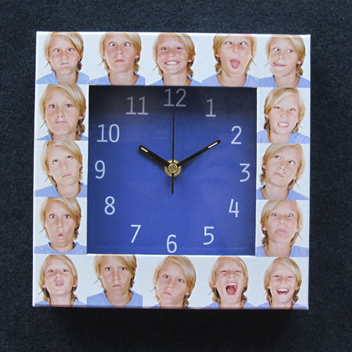 16 Collage Blue Face Personalised Clock