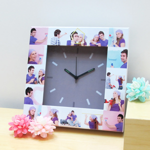 16 Collage Grey Face Personalised Clock