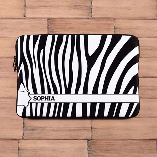 Personalised Name Black & White Zebra Pattern Macbook Pro 15 Sleeve (2015)