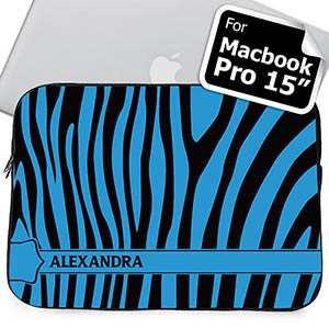 Custom Name Black & Blue Zebra Pattern Macbook Pro 15 Sleeve (2015)