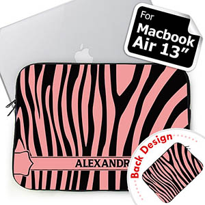 Personalised Both Sides Custom Name Black & Pink Zebra Pattern Macbook Air 13 Sleeve