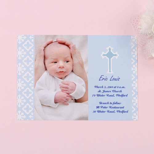 Print Your Own Faithfully Blue Baptism Photo Invitation Cards