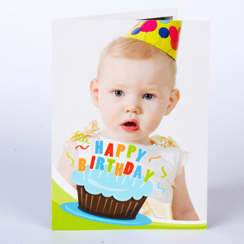 Custom Printed Cool Cupcake Blue Birthday Greeting Card