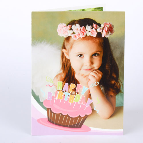 Custom Printed Cool Cupcake Pink Birthday Greeting Card