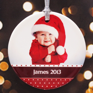 Merry Christmas Polka Dots Personalised Photo Porcelain Ornament
