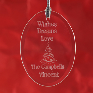 Personalised Laser Etched Wishes Dreams Love Glass Ornament