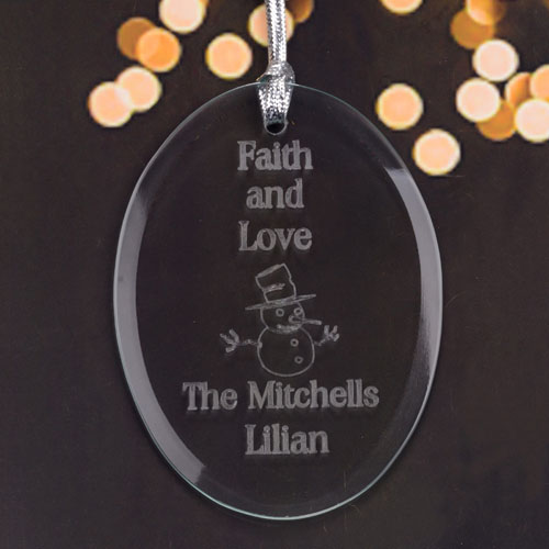 Personalised Laser Etched Snowman Glass Ornament