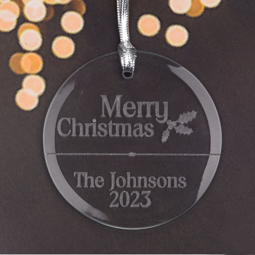 Personalised Engraved Merry Christmas Round Glass Ornament