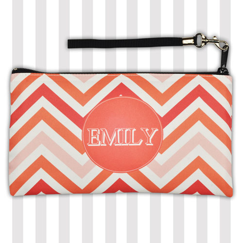 Personalised Coral Chevron Stripes Monogrammed  Clutch Bag 5.5
