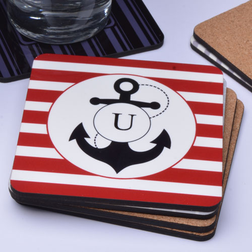 Red Anchor Personalised Cork Coaster