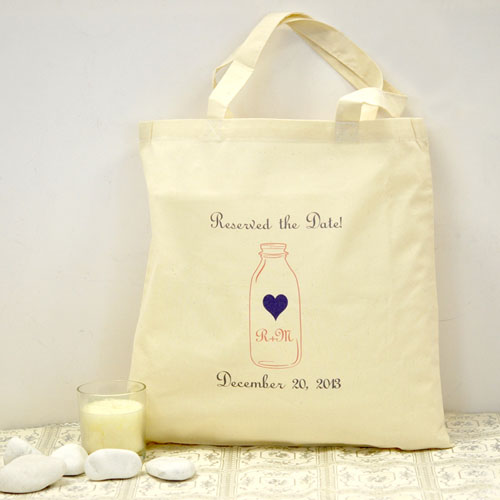 Personalised Wedding Navy And Pink Mason Jar Cotton Tote Bag