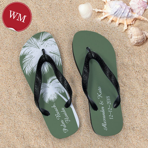 Create My Own Personalised Wedding Palm Tree Women Medium Flip Flop Sandals