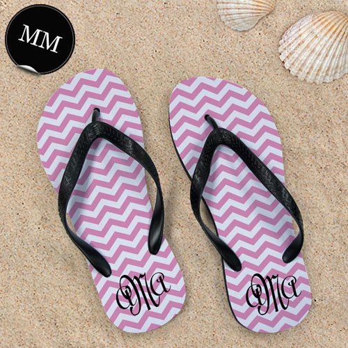 Design My Own Pink Chevron Pattern With Personalised Name, Men Medium Flip Flop Sandals